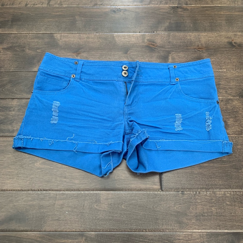 Women’s Juniors Blue Asphalt Short Distressed Shorts Size 11